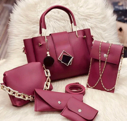 Satchel - 5 pcs Women Handbags high quality -Maroon