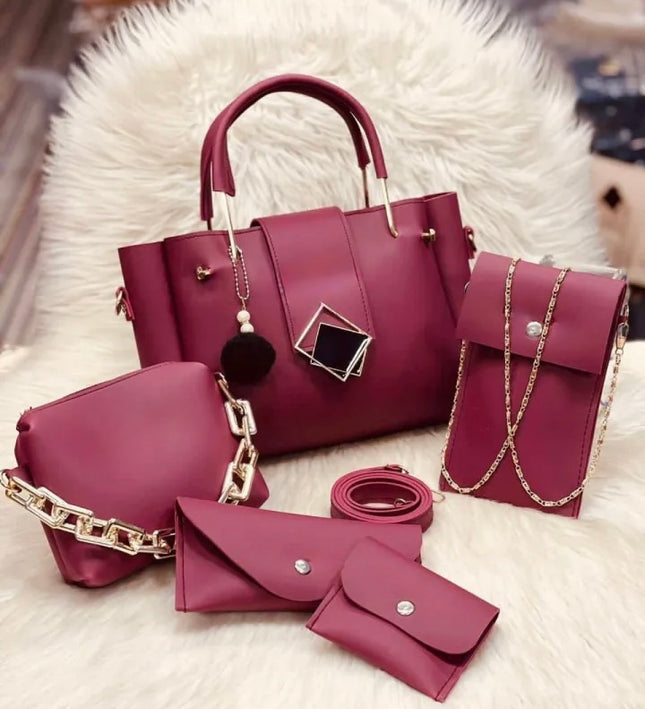 Satchel - 5 pcs Women Handbags high quality -Maroon