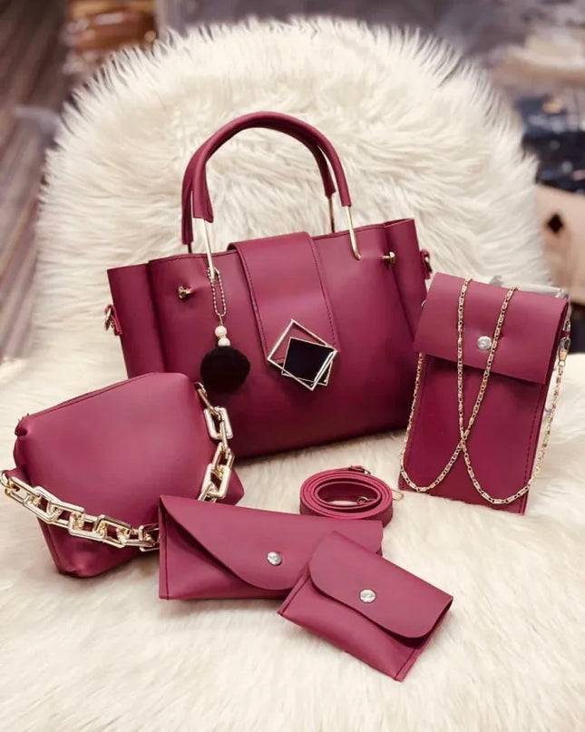 Satchel - 5 pcs Women Handbags high quality -Maroon